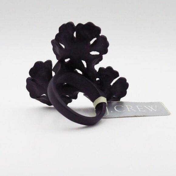 NWT J. Crew Dogwood Blossom Matte Black with Gems Cocktail Ring Size M - Picture 11 of 16